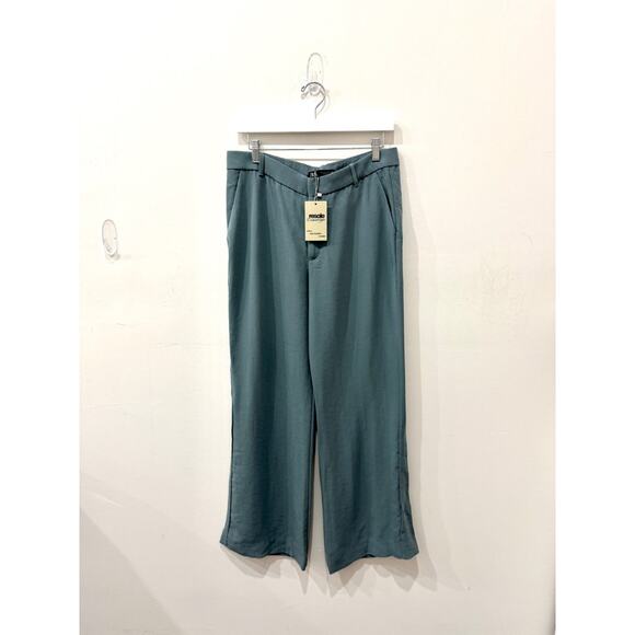 Zara Pants - ZARA High-Rise Flat Front Relaxed Straight Chino Pants Blue Women's Size Large